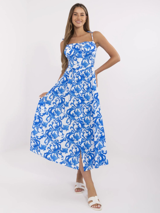 White-Blue Flared Dress