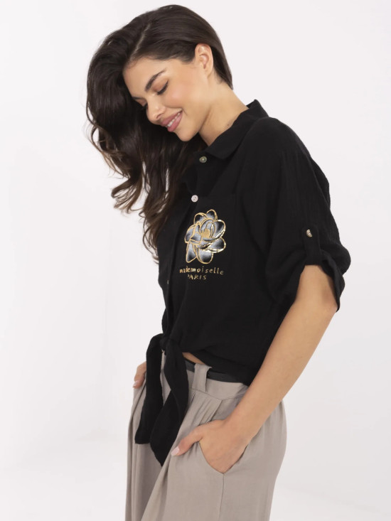 Stylish Black Blouse with 3/4 Sleeves