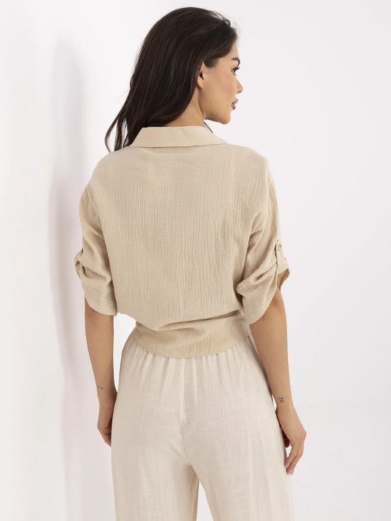 Beige Blouse with 3/4 Sleeves