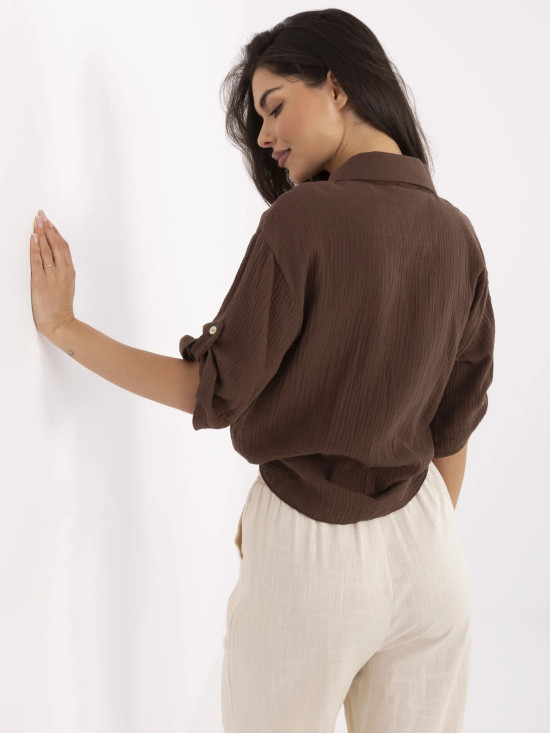Brown Blouse with 3/4 Sleeves