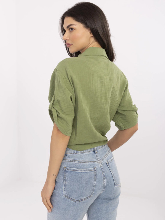 Stylish Khaki Shirt with 3/4 Sleeves