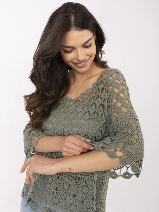 Stylish Khaki Blouse with 3/4 Sleeves