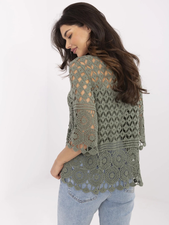 Stylish Khaki Blouse with 3/4 Sleeves