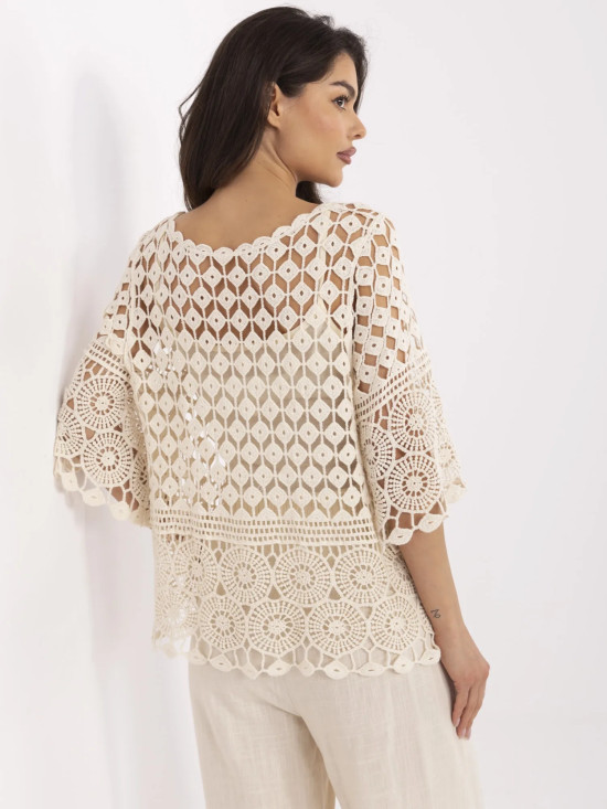 Beige Blouse with 3/4 Sleeves