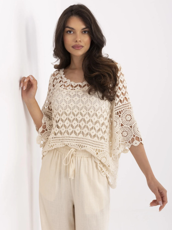 Beige Blouse with 3/4 Sleeves