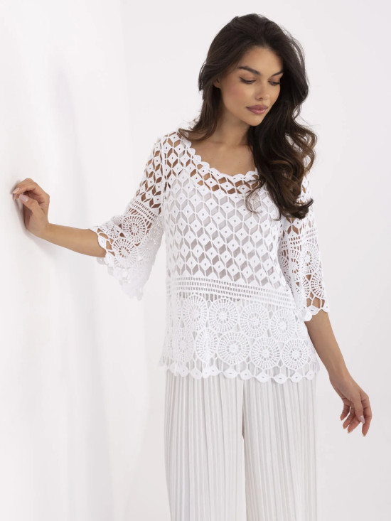 White Boho Blouse with 3/4 Sleeves