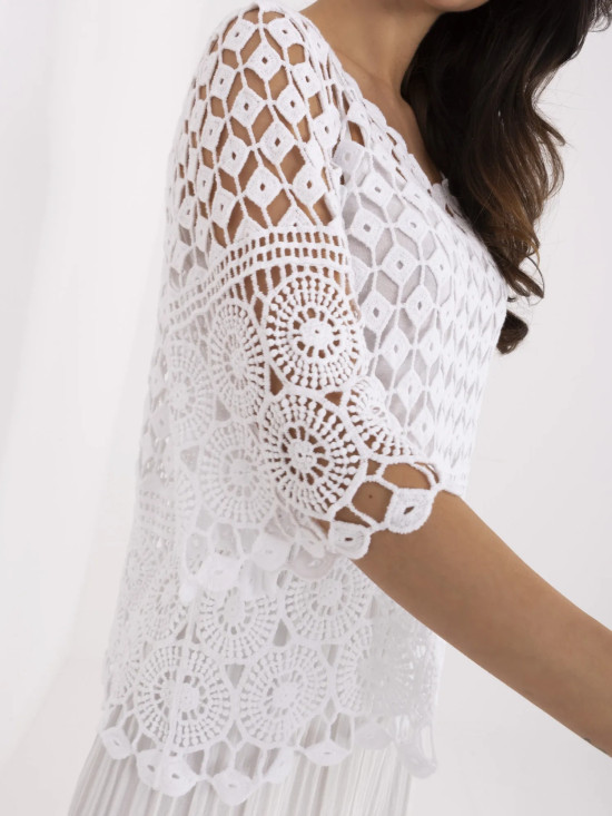 White Boho Blouse with 3/4 Sleeves