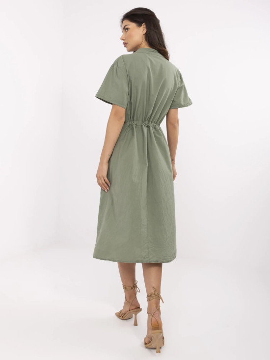 Khaki Flared Dress with Short Sleeves