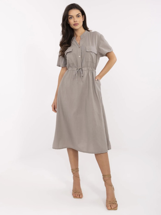 Beige Flared Dress with Short Sleeves