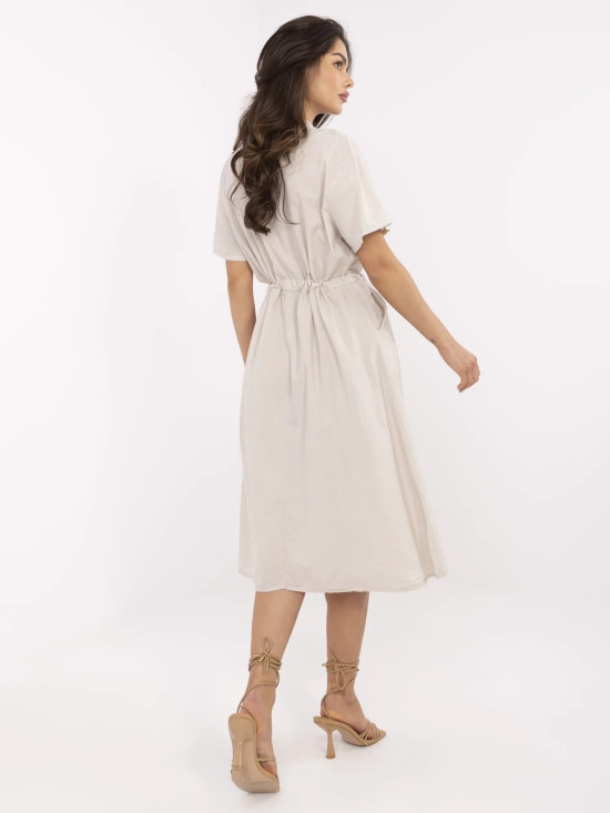 Beige Flared Dress with Short Sleeves
