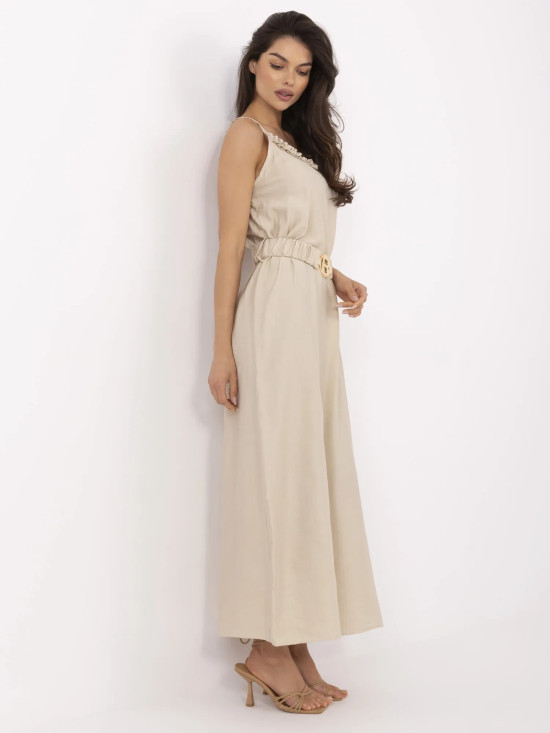 Beige Maxi Dress with Belt