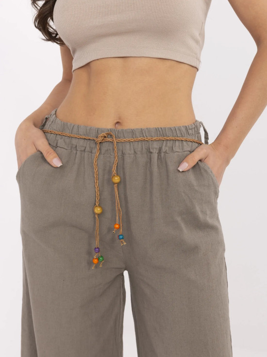 Beige Wide-Leg Linen Pants