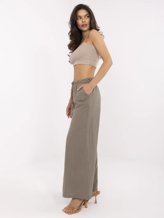 Beige Wide-Leg Linen Pants