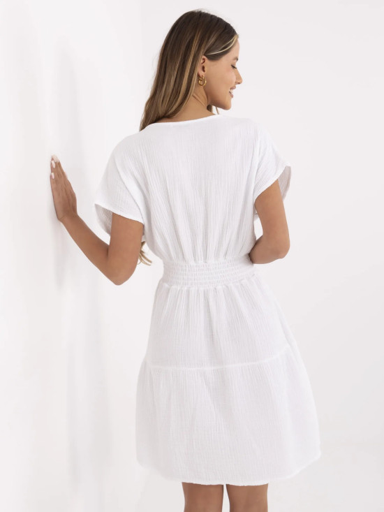 White Flared Dress with Short Sleeves
