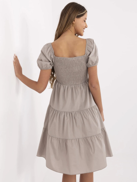 Beige Flared Dress with Short Sleeves