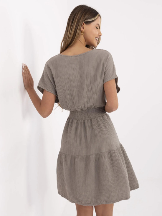 Beige Flared Dress with Short Sleeves