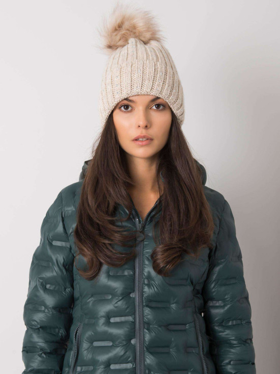 Beige Insulated Hat with Applications