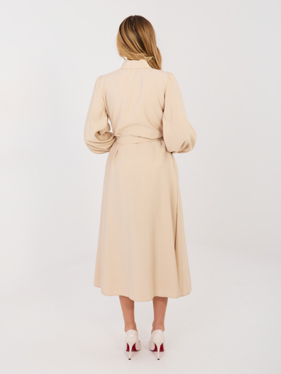 Beige shirt midi dress with belt