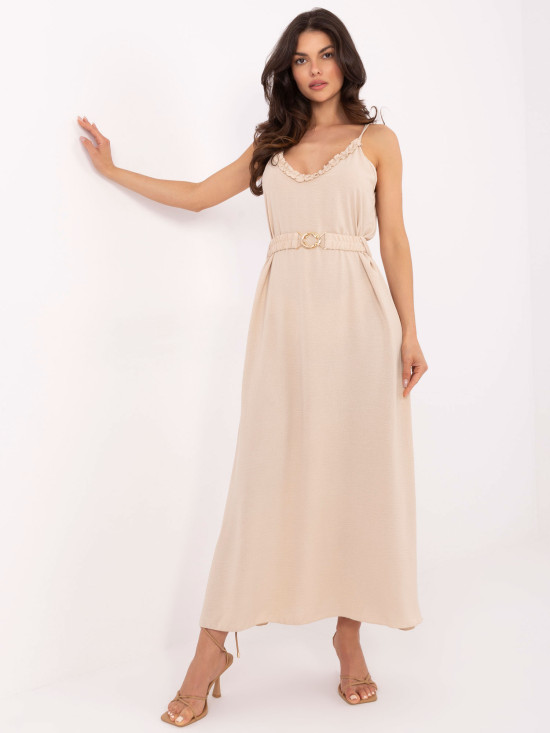 Beige Maxi Dress with Ruffles