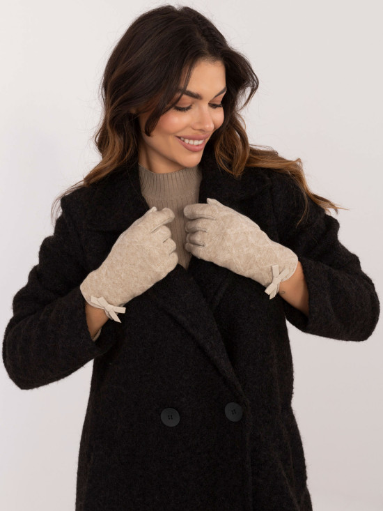 Beige Gloves with Bow