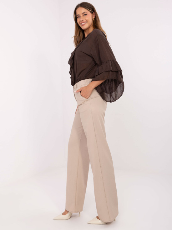 Beige elegant wide-leg cotton trousers