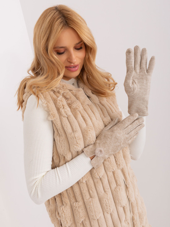 Beige Gloves with Geometric Pattern