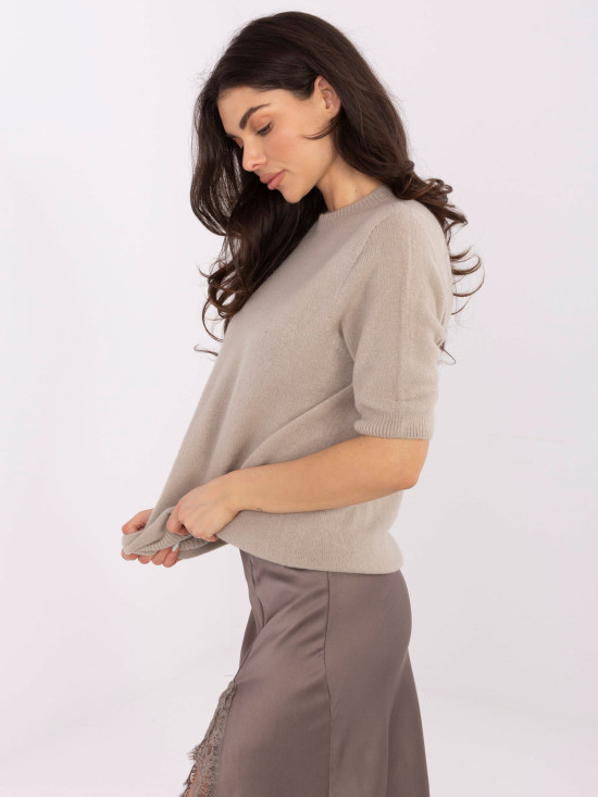 Beige knitted sweater with short sleeves