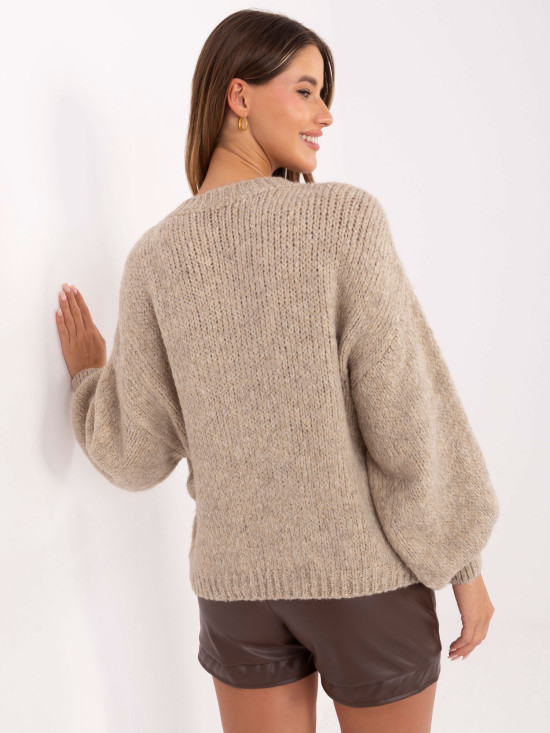Beige sweater with puff sleeves