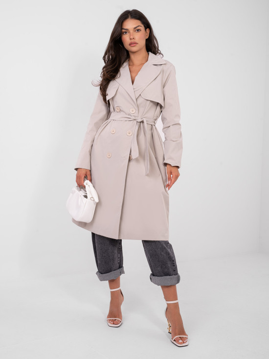 Beige transitional trench coat with belt