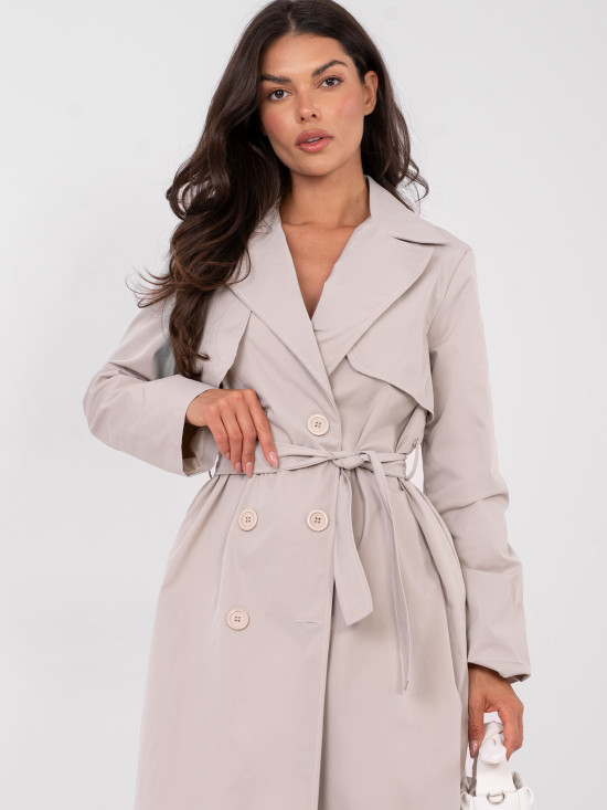 Beige transitional trench coat with belt