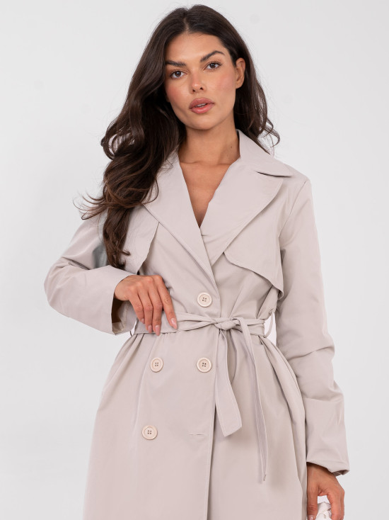 Beige transitional trench coat with belt