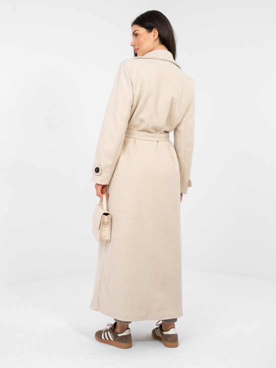 Elegant beige transitional coat with belt