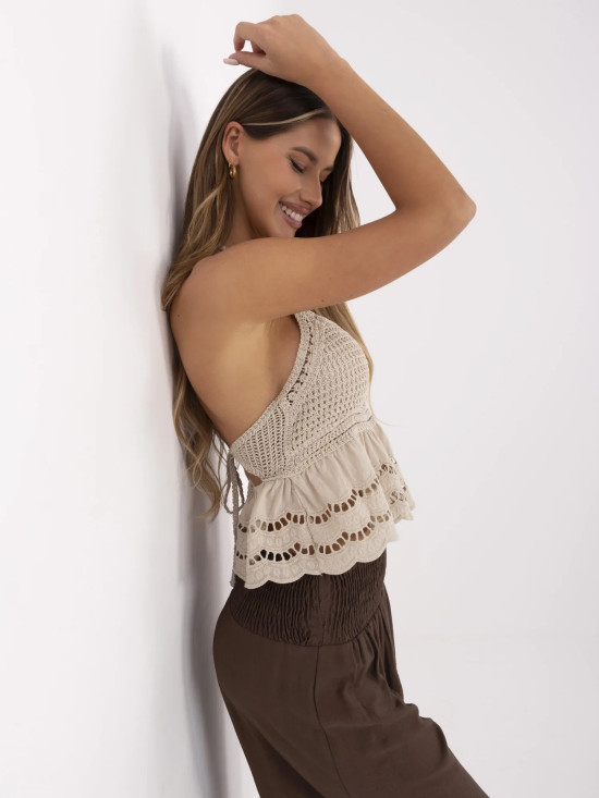 Beige Boho Top with Lace Pattern