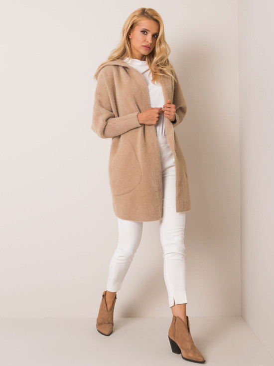 Beige Alpaca Coat with Hood