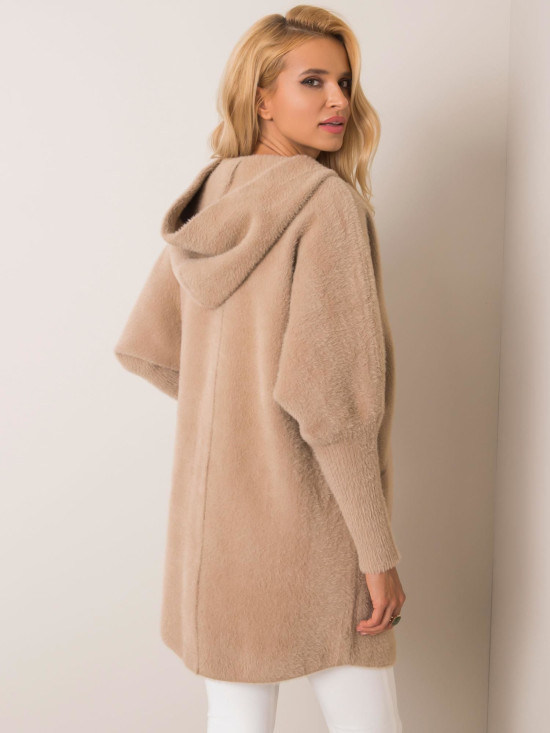 Beige Alpaca Coat with Hood