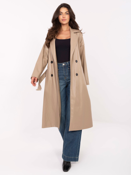 Beige transitional coat with belt