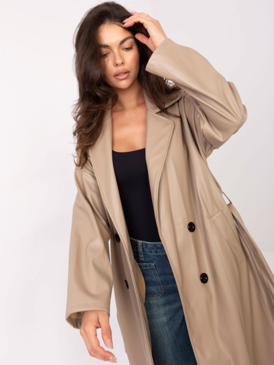 Beige transitional coat with belt