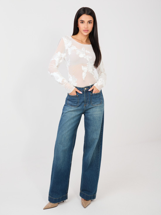 Elegant white blouse with floral appliqué and embroidery