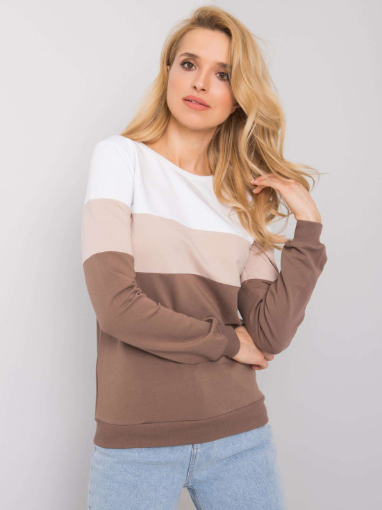 White-brown women's sweatshirt with round neckline
