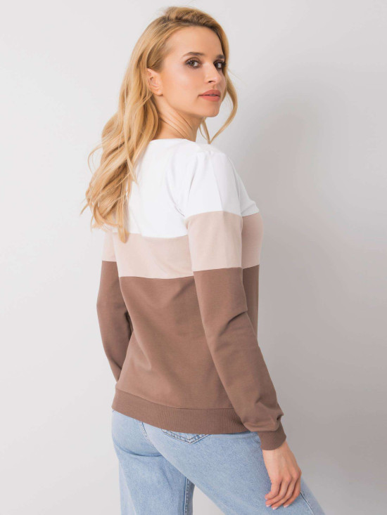 White-brown women's sweatshirt with round neckline