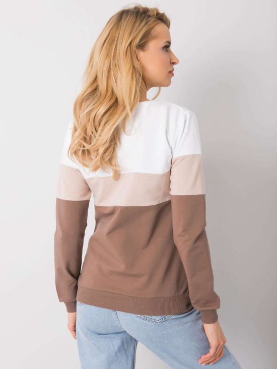 White-brown women's sweatshirt with round neckline