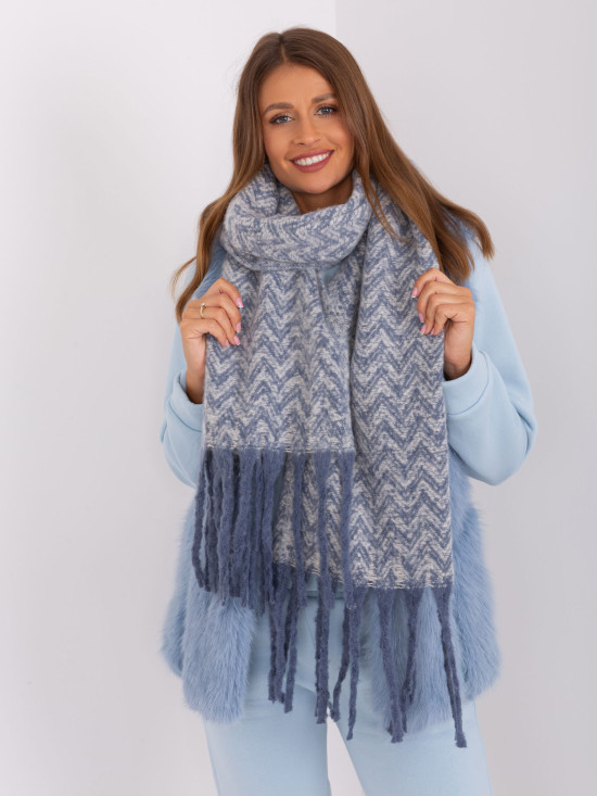 White-Blue Women's Scarf with Fringes