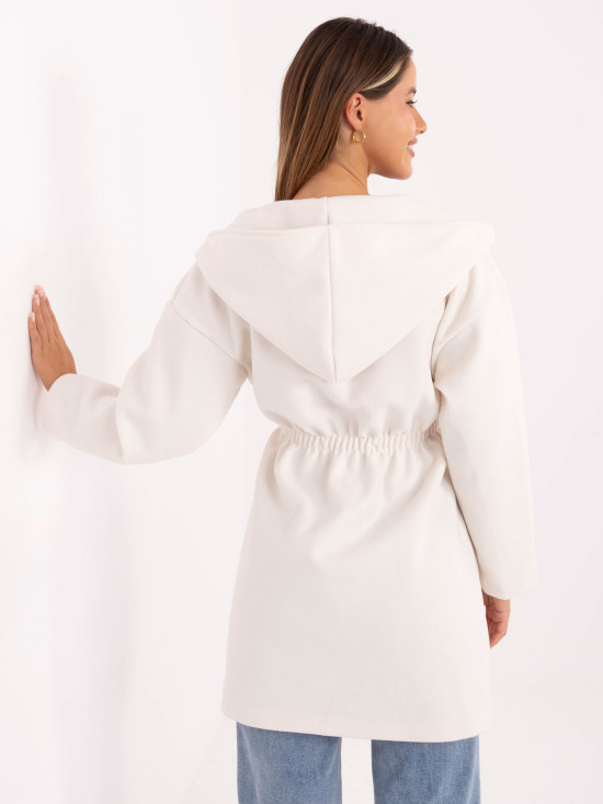 White transitional coat with hood and belt