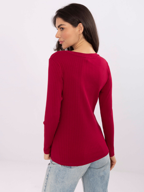 Burgundy blouse with embroidery and V-neck