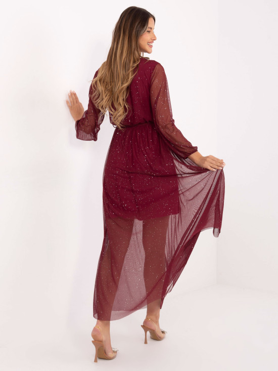 Burgundy maxi dress with belt and lining