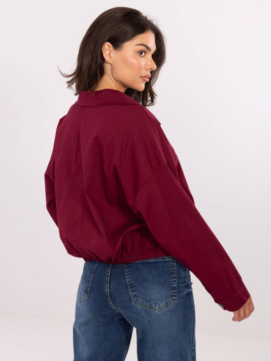 Burgundy cotton shirt with long sleeves and pockets