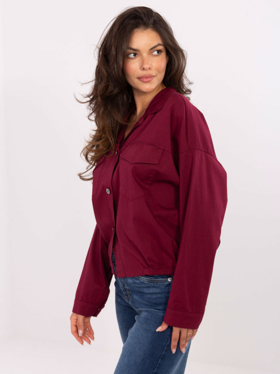 Burgundy cotton shirt with long sleeves and pockets