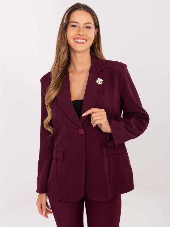 Elegant burgundy blazer with brooch and lining