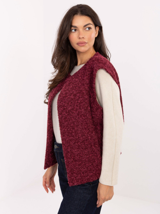 Burgundy knitted vest with pockets