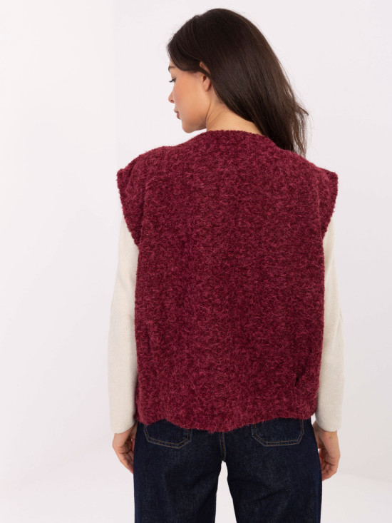 Burgundy knitted vest with pockets